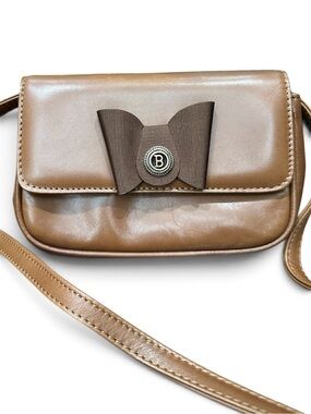 Vintage Bally Brown Leather Bow Crossbody Bag B Medallion Made in Italy